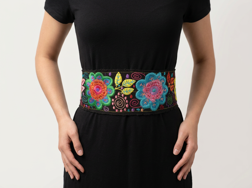 Women’s Wide Floral Embroidered Waist Belt