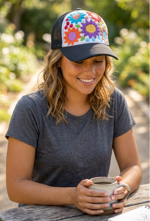 Hand-Beaded Hat – Colorful Geometric Design, Adjustable Unisex Cap