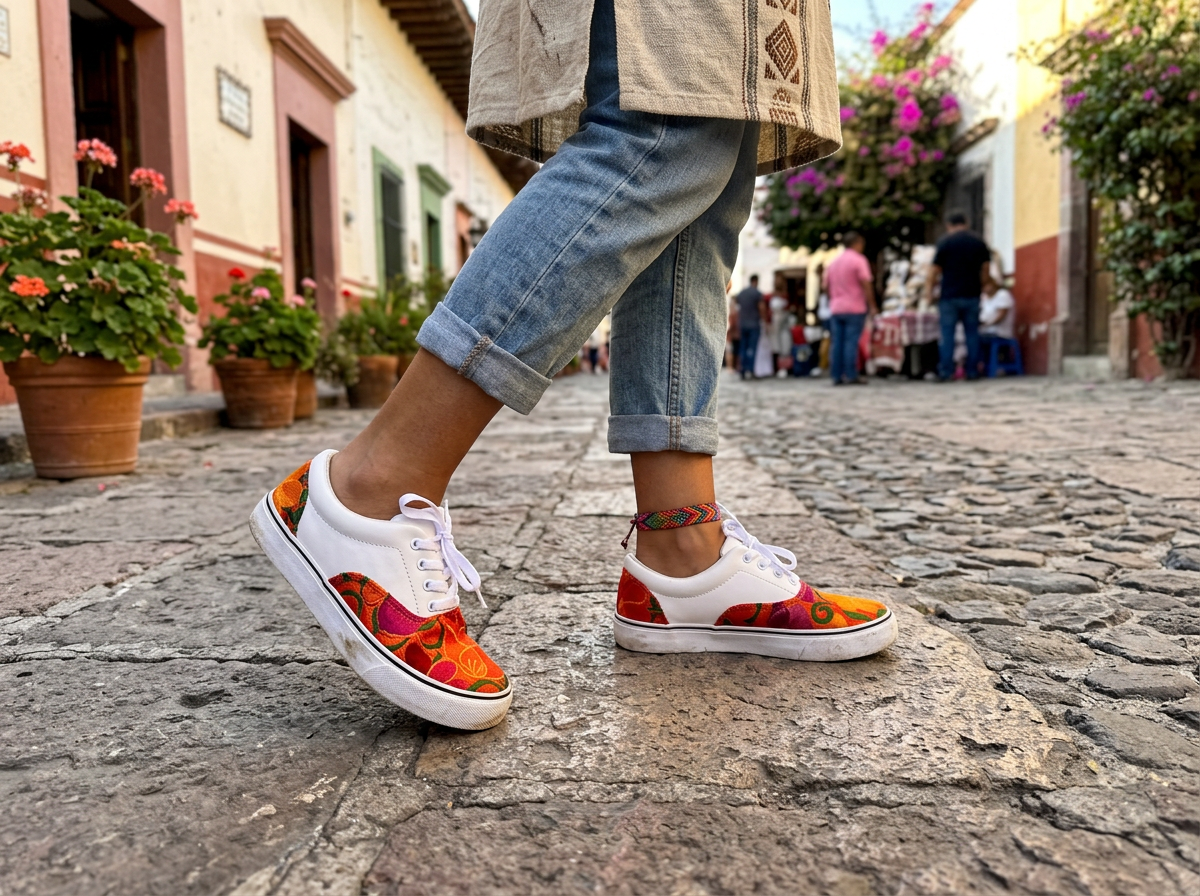 White Embroidered Floral Sneakers