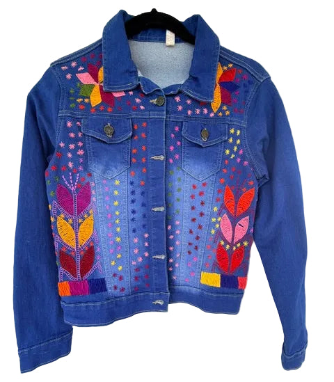 Hand-Embroidery Blue Denim Jacket