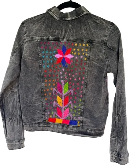 Hand-Embroidery Washed Black Denim Jacket