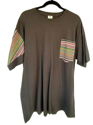 T-Shirt with Colorful Striped Sleeve and Chest Pocket