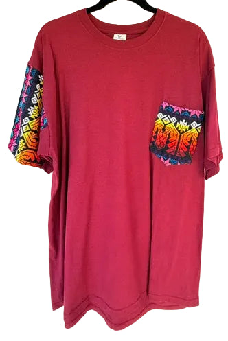 T-Shirt with Colorful Striped Sleeve and Chest Pocket