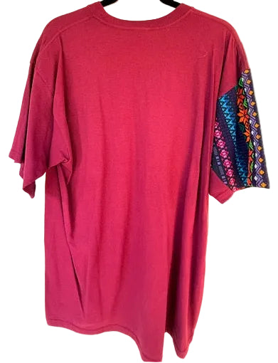 T-Shirt with Colorful Striped Sleeve and Chest Pocket