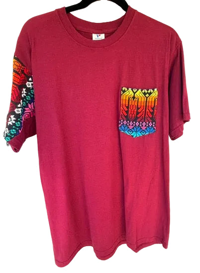T-Shirt with Colorful Striped Sleeve and Chest Pocket