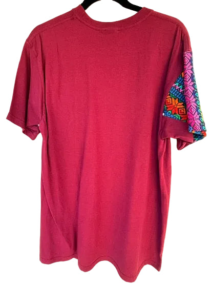 T-Shirt with Colorful Striped Sleeve and Chest Pocket