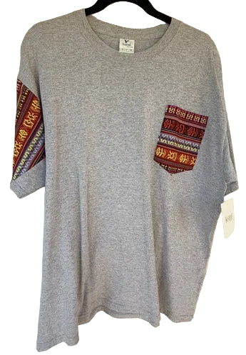 T-Shirt with Colorful Striped Sleeve and Chest Pocket