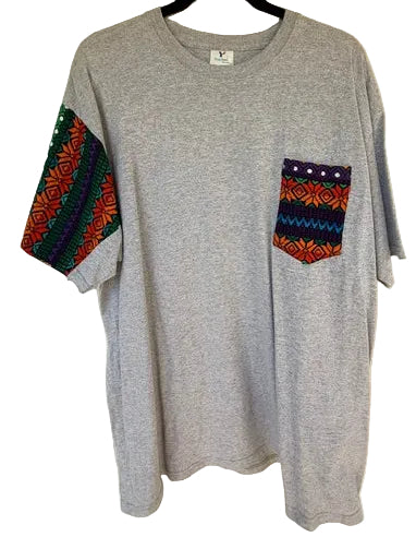 T-Shirt with Colorful Striped Sleeve and Chest Pocket