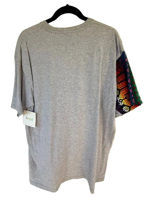 T-Shirt with Colorful Striped Sleeve and Chest Pocket