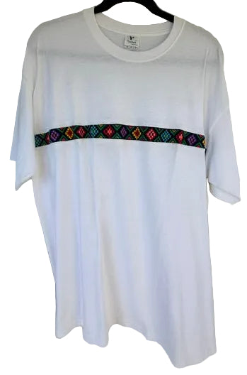 T-Shirt with Colorful Striped Sleeve and Chest Pocket
