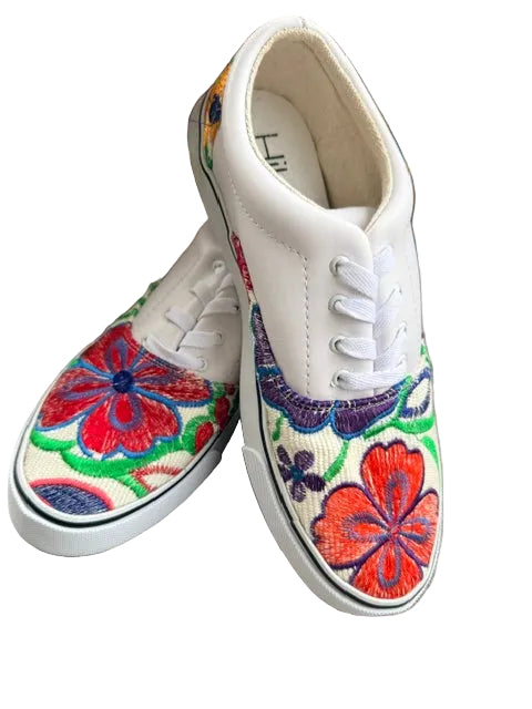 White Embroidered Floral Sneakers