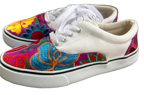 White Embroidered Floral Sneakers