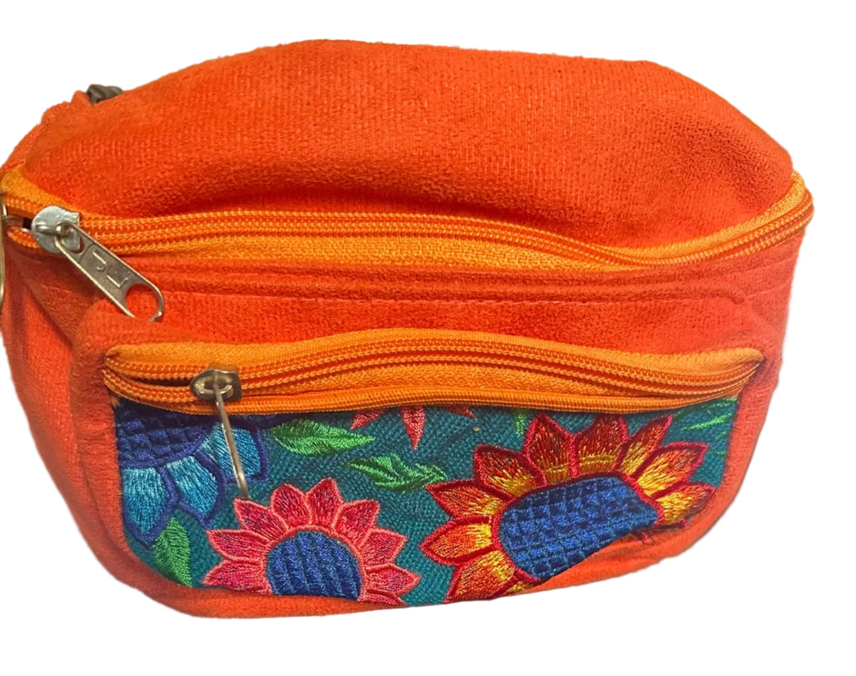 Floral Embroidered Crossbody Bag with Multiple Zipper Pockets