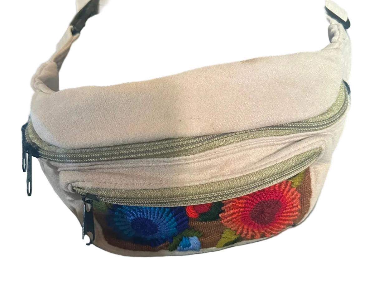 Floral Embroidered Crossbody Bag with Multiple Zipper Pockets