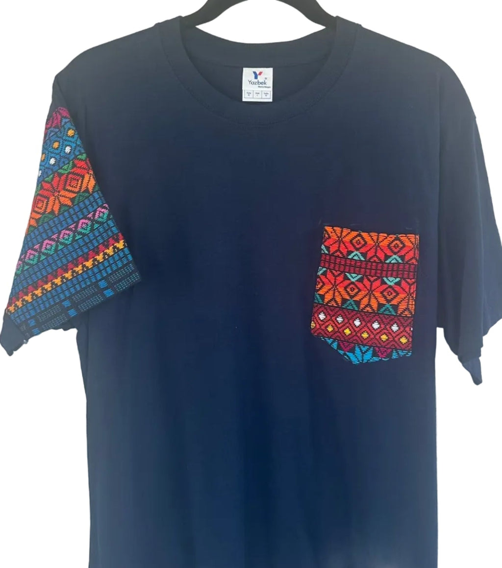 T-Shirt with Colorful Sleeve and Chest Pocket