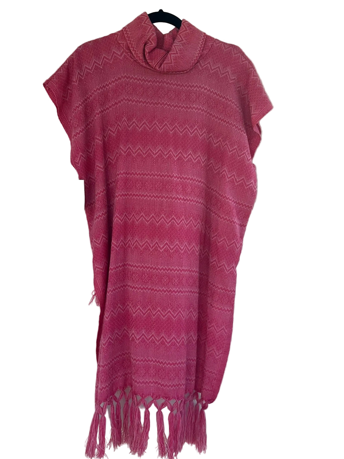 High-Low Hem Artisan Woven Poncho with Colorful Embroidered Panel