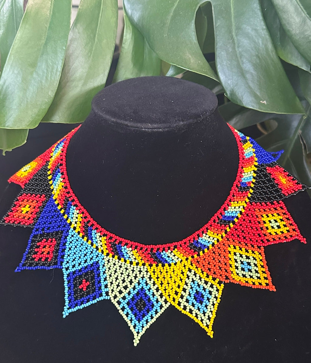 Multicolor Geometric Beaded Statement Collar Necklace