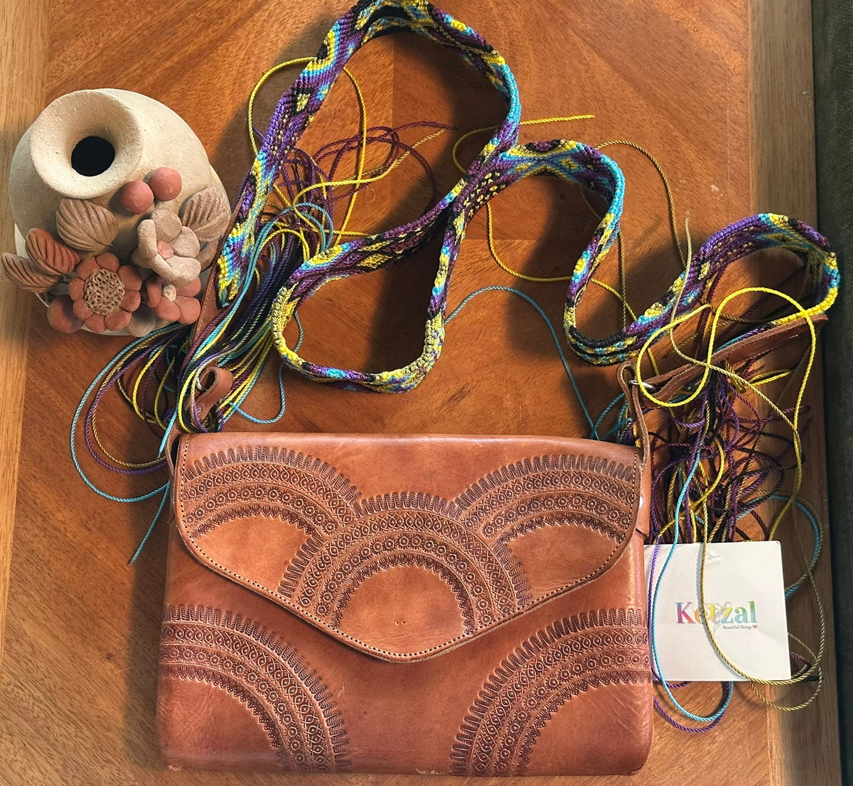 Boho Tooled Leather Crossbody Bag
