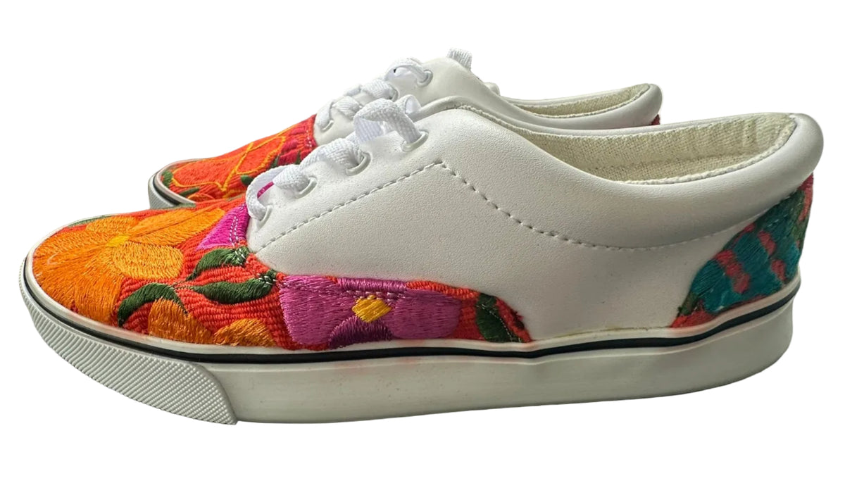 White Embroidered Floral Sneakers