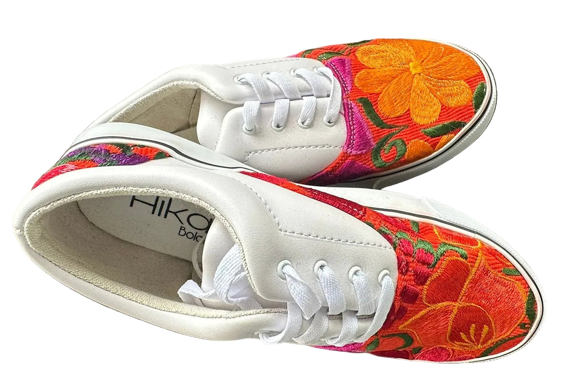 White Embroidered Floral Sneakers