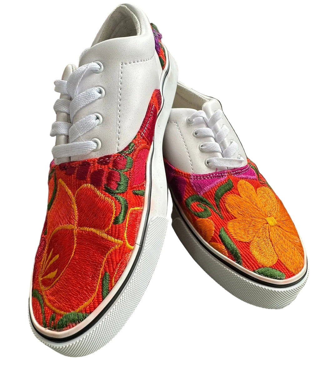 White Embroidered Floral Sneakers