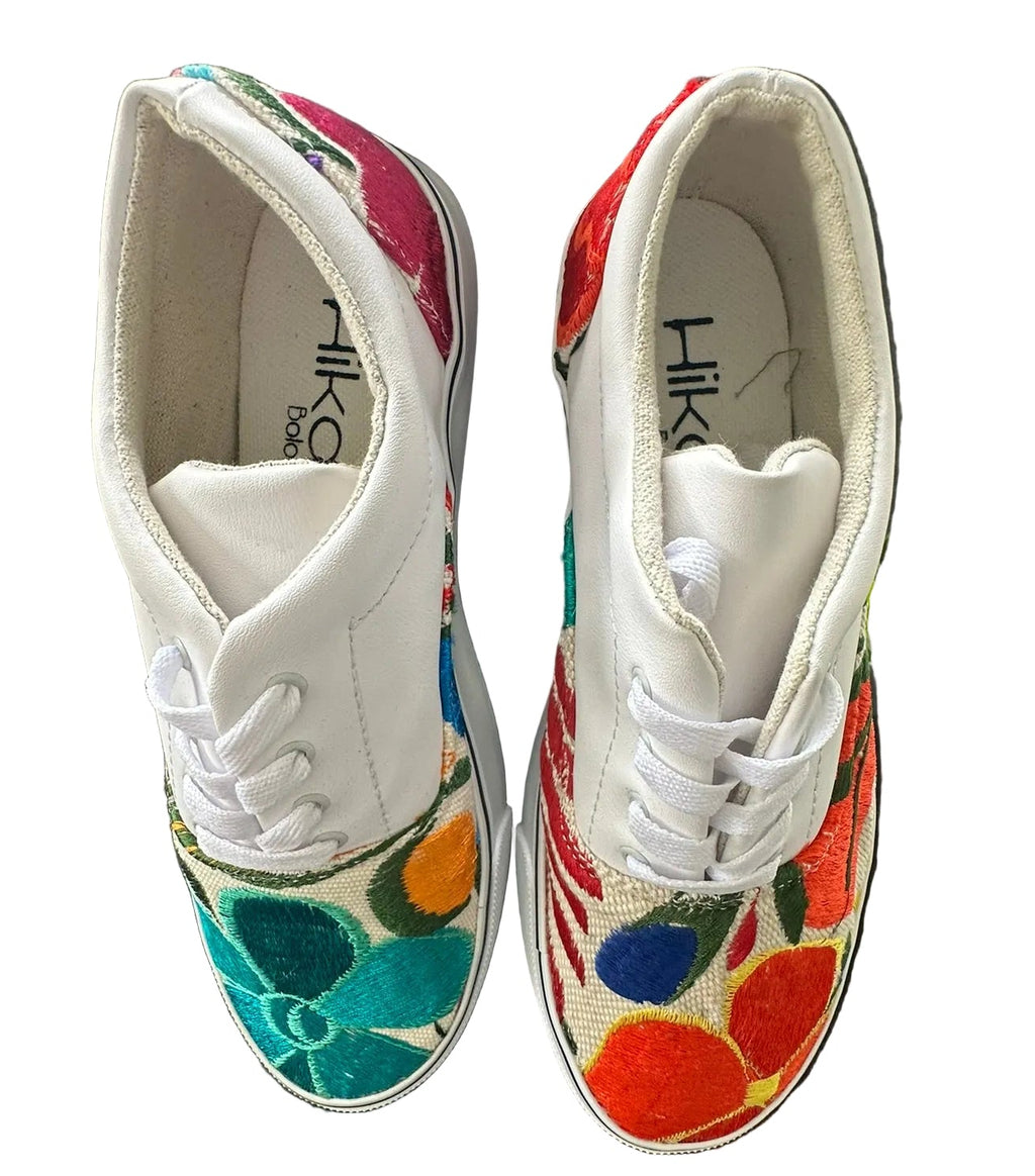 White Embroidered Floral Sneakers
