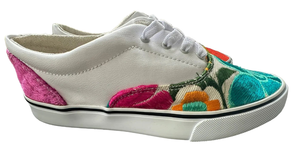 White Embroidered Floral Sneakers