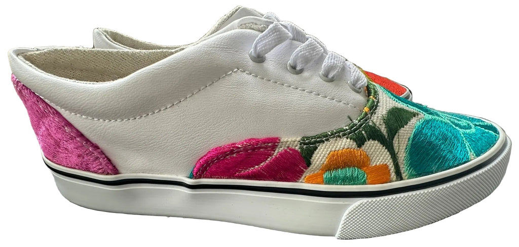 White Embroidered Floral Sneakers
