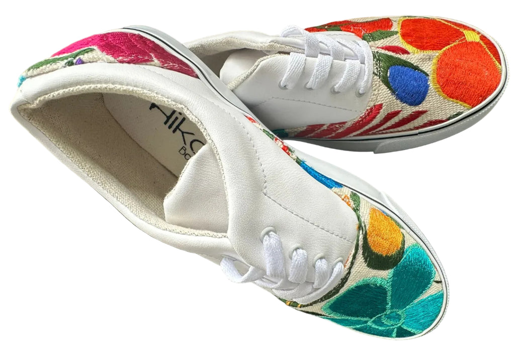 White Embroidered Floral Sneakers
