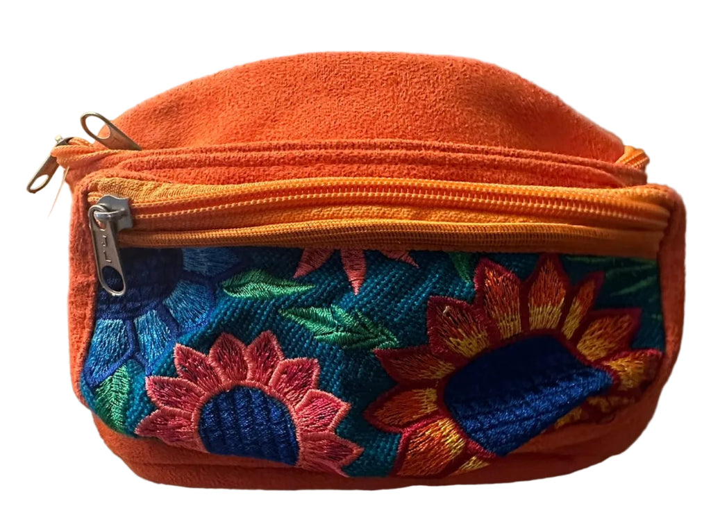 Floral Embroidered Crossbody Bag with Multiple Zipper Pockets