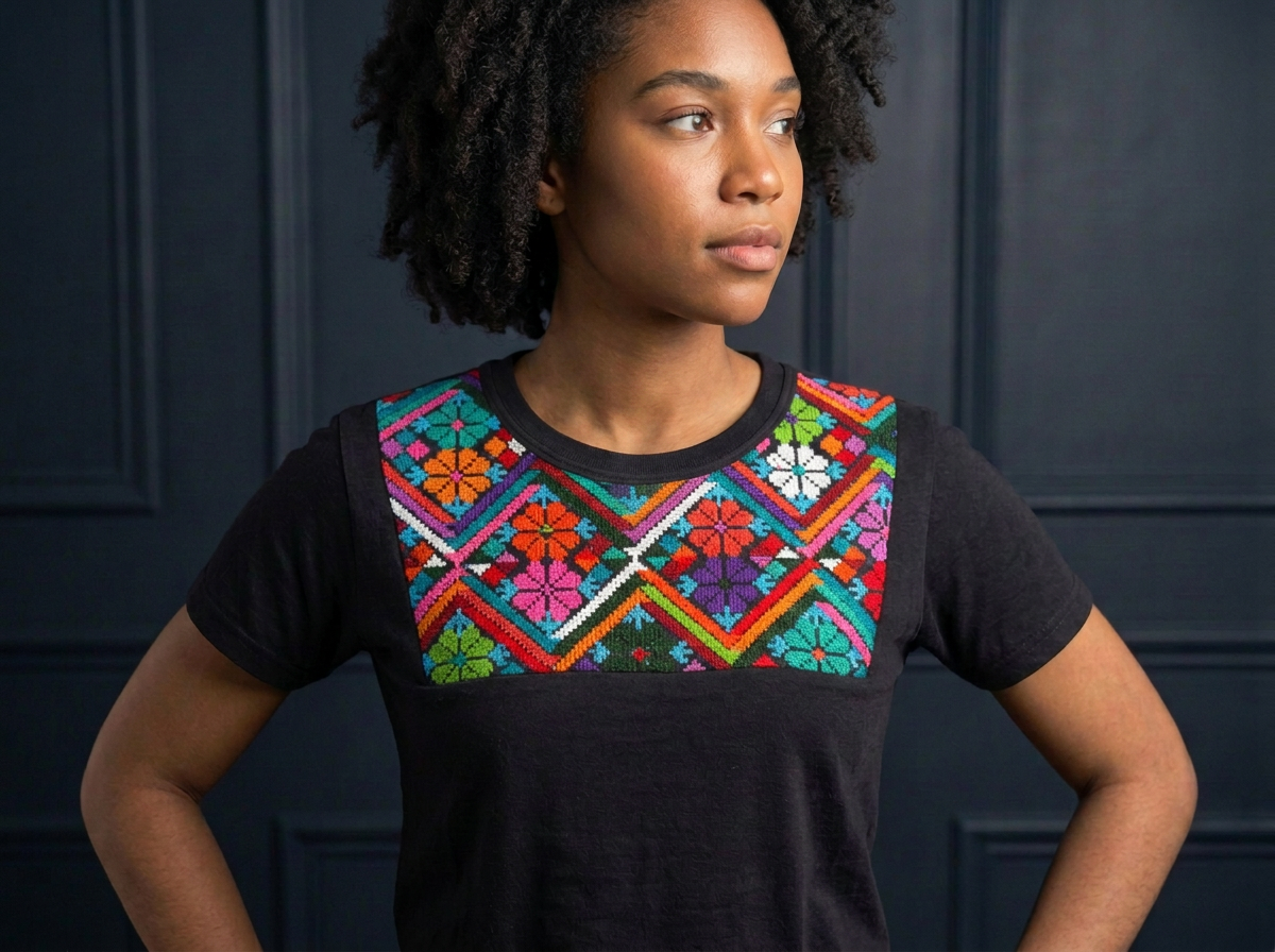 Geometric Embroidered Shirt - Colorful Artisan Pattern