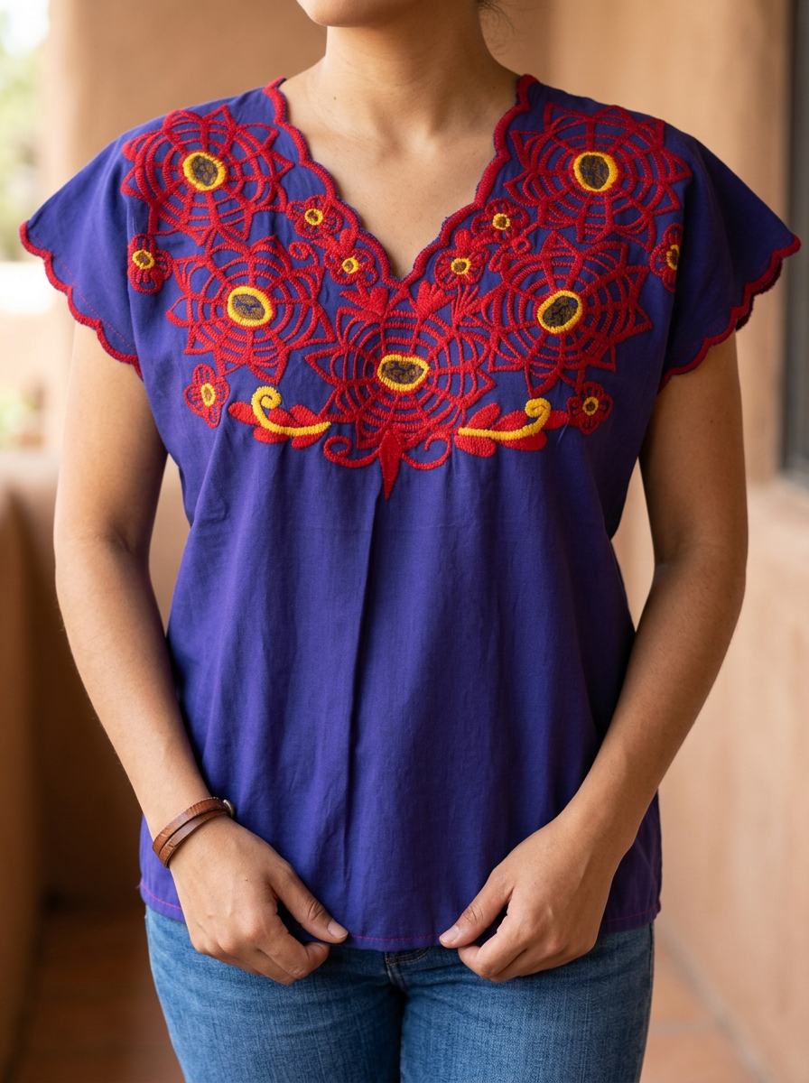 Floral Embroidered Artisan Blouse – Assorted Colors