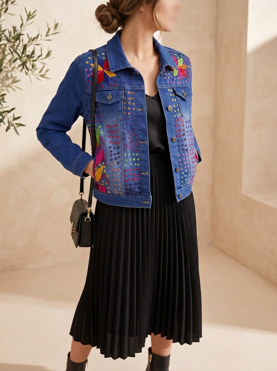 Hand-Embroidery Blue Denim Jacket