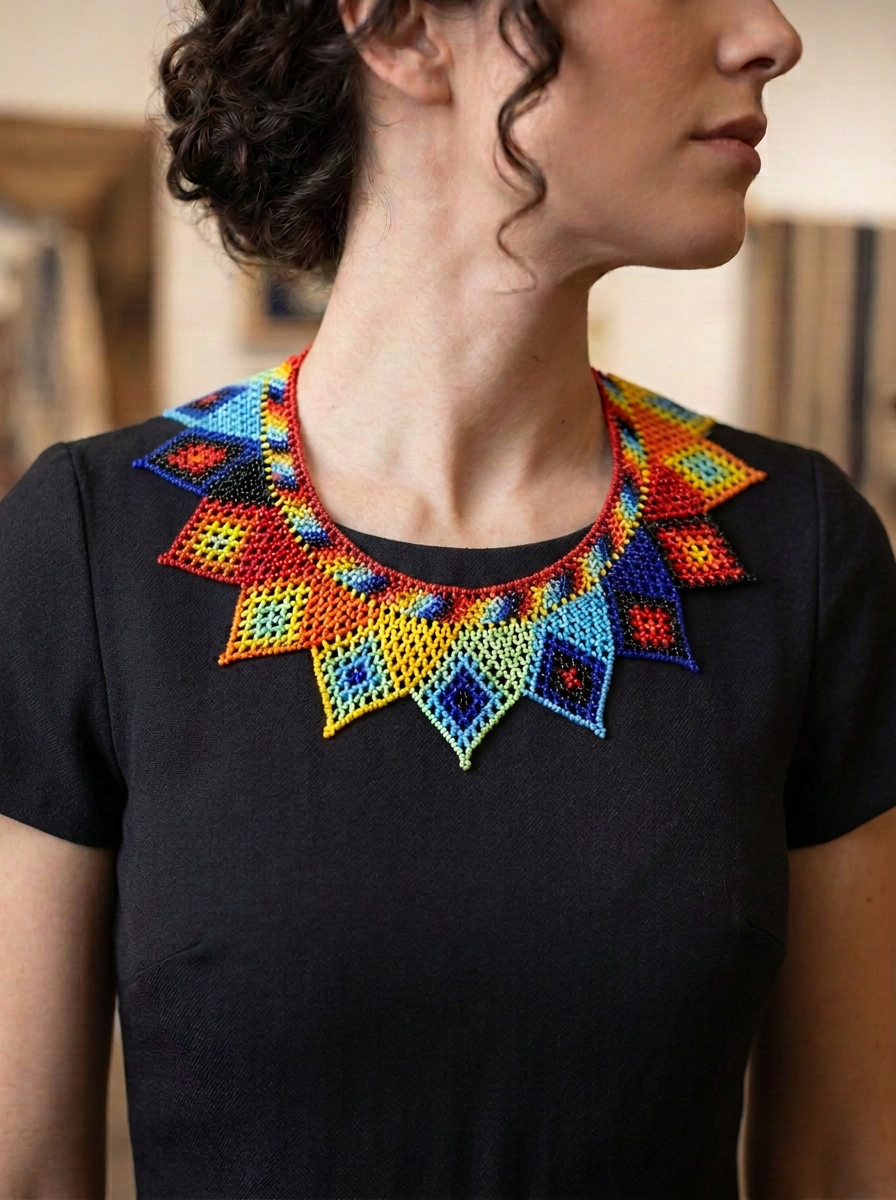 Multicolor Geometric Beaded Statement Collar Necklace