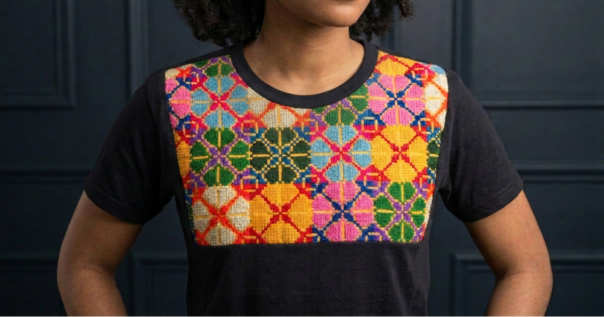 Geometric Embroidered Shirt - Colorful Artisan Pattern